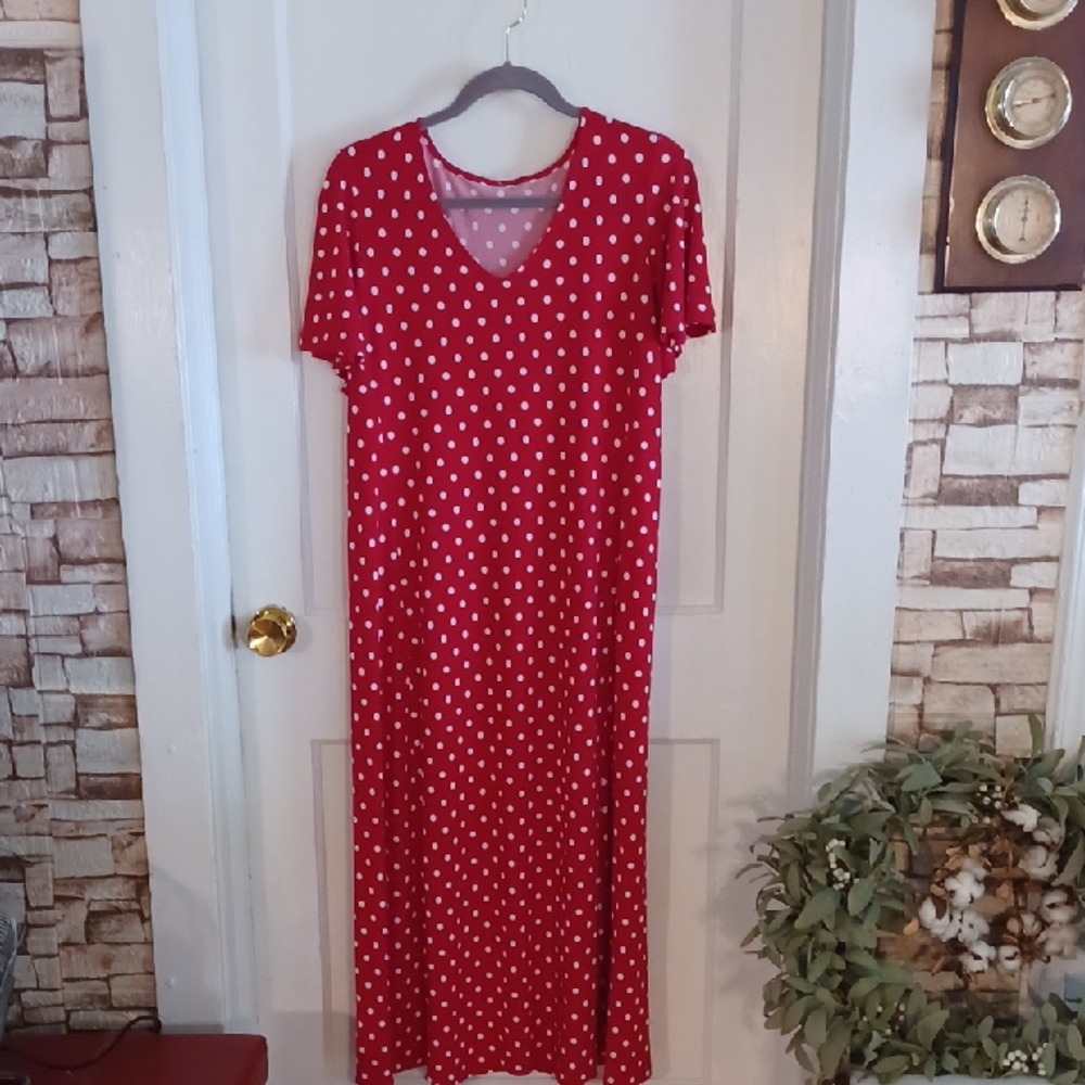 QVC Red and White V-Neck Maxi Sundress Size Xlarge